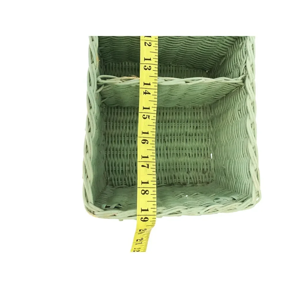 Vintage 60s 70s Caddy Handled Basket Divided Cottagecore Farmhouse Seafoam Green